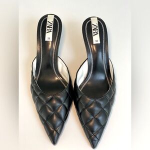 ZARA New Without Tags Black Quilted Kitten Heels Size 8